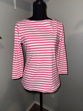 J. McLaughlin Wavesong Top White/Pink Bangle Stripe 3/4 Sleeve Size Small